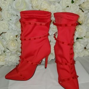 Red Spiked Booties